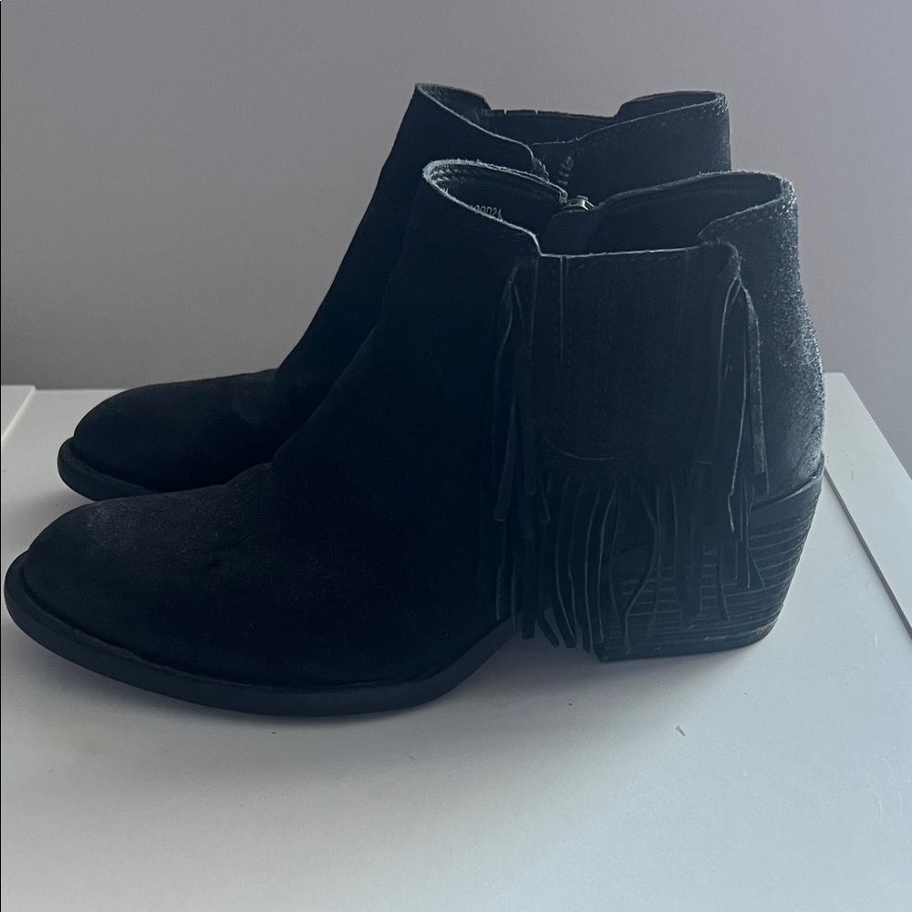 Born Black Suede Fringe Ankle Booties